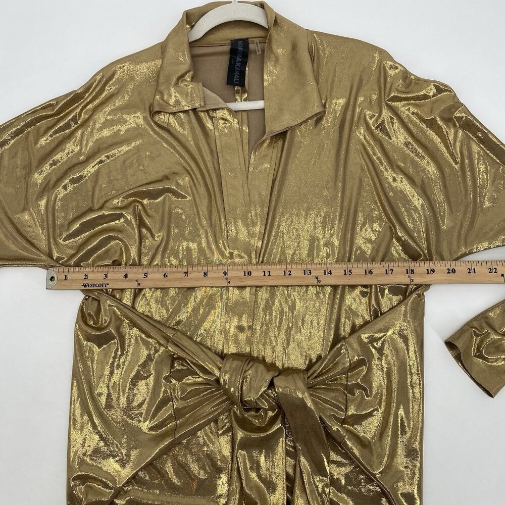 Norma Kamali Metallic Gold Long Sleeve Tie-Front Dress - Picture 5 of 13